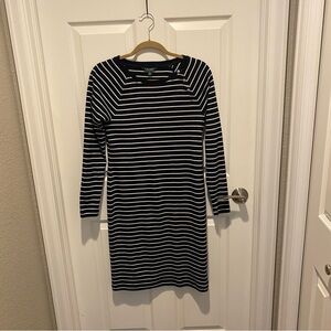 Lauren Ralph Lauren Navy and White Striped Long Sleeve Dress